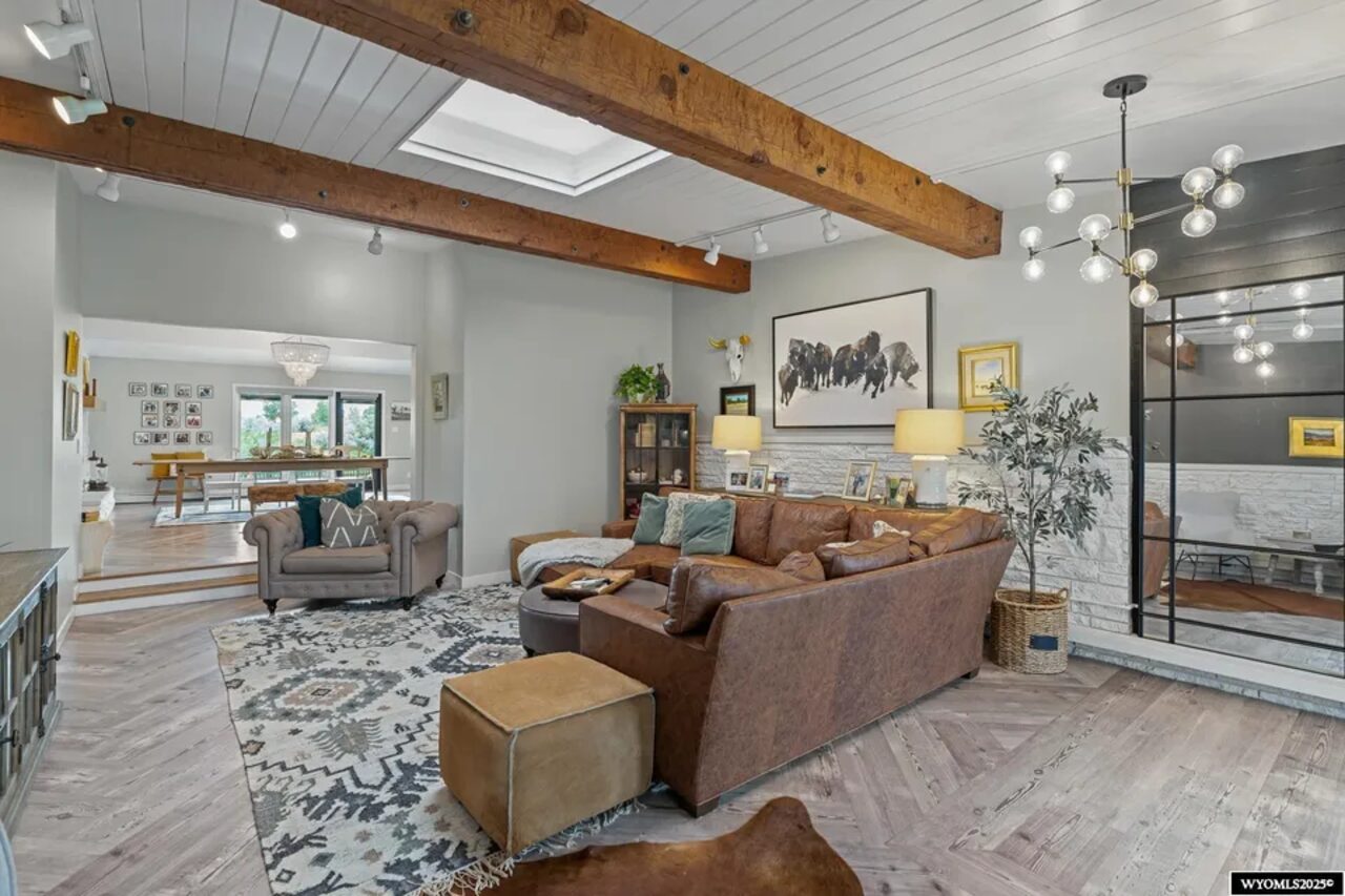 Open kitchen and living space with mountain views